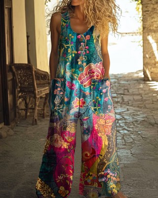 Women's Art Floral Hippie Print Tank Dress