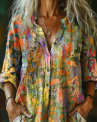 Women's Art Painting Hippie Print Long Sleeve Shirt