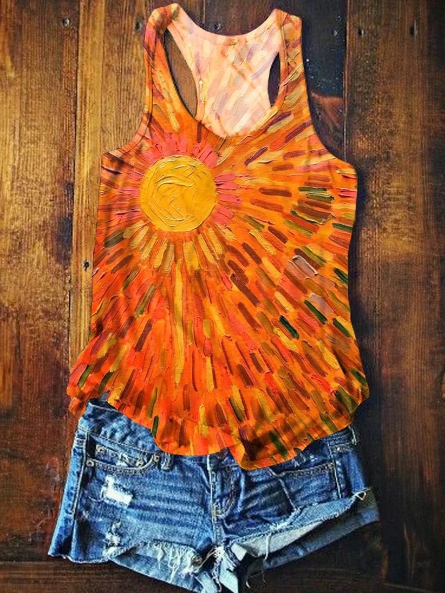Women's Colorful Sun Print V-Neck T-Shirt Women's Colorful Sun Print V-Neck T-Shirt