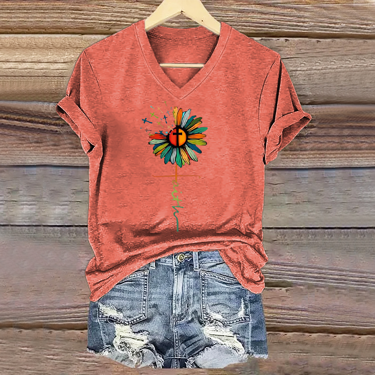 Women's Hippie Floral Art Print V-neck Casual T-Shirt Women's Hippie Floral Art Print V-neck Casual T-Shirt