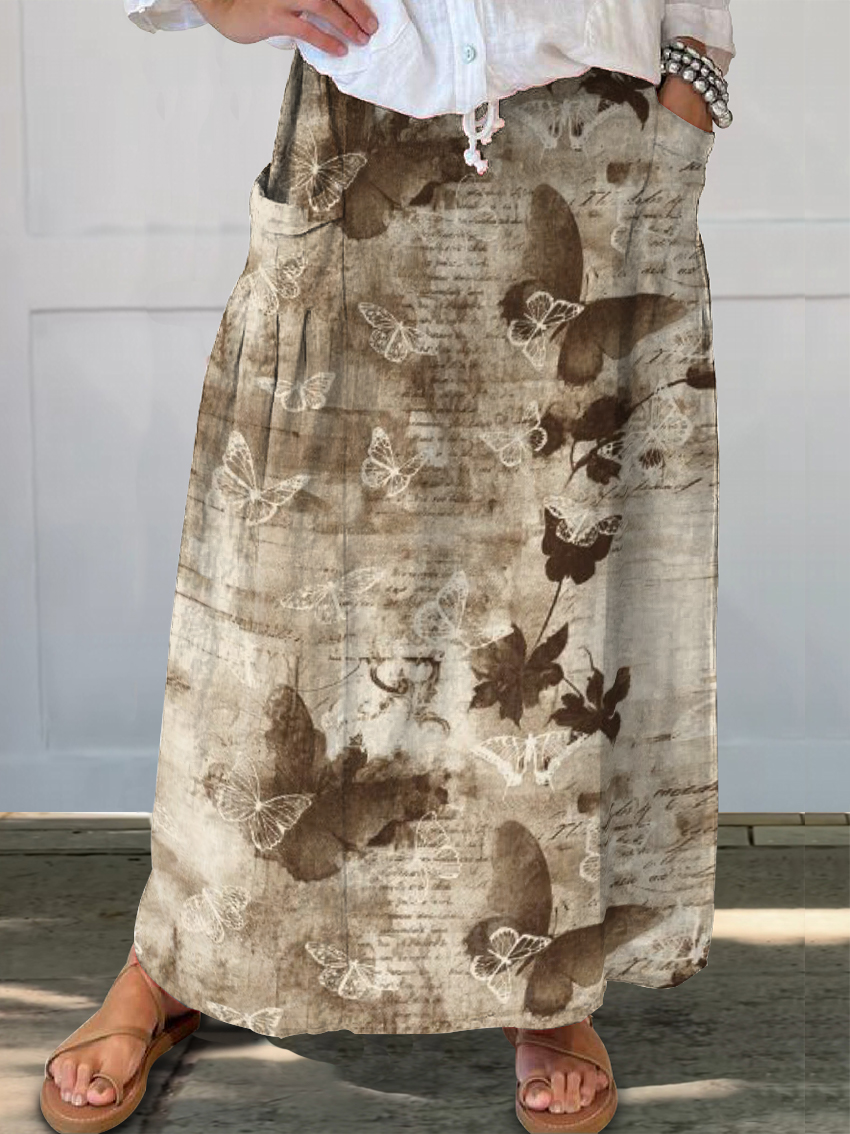 Women's Art Painting Butterfly Vintage Print Skirt