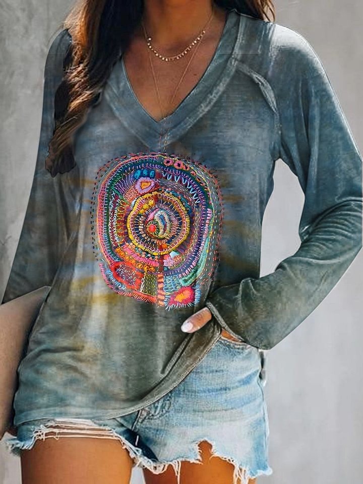 Unisex Vintage Line Embroidery Printed Casual Loose Short Sleeve T-Shirt Unisex Vintage Line Embroidery Printed Casual Loose Short Sleeve T-Shirt