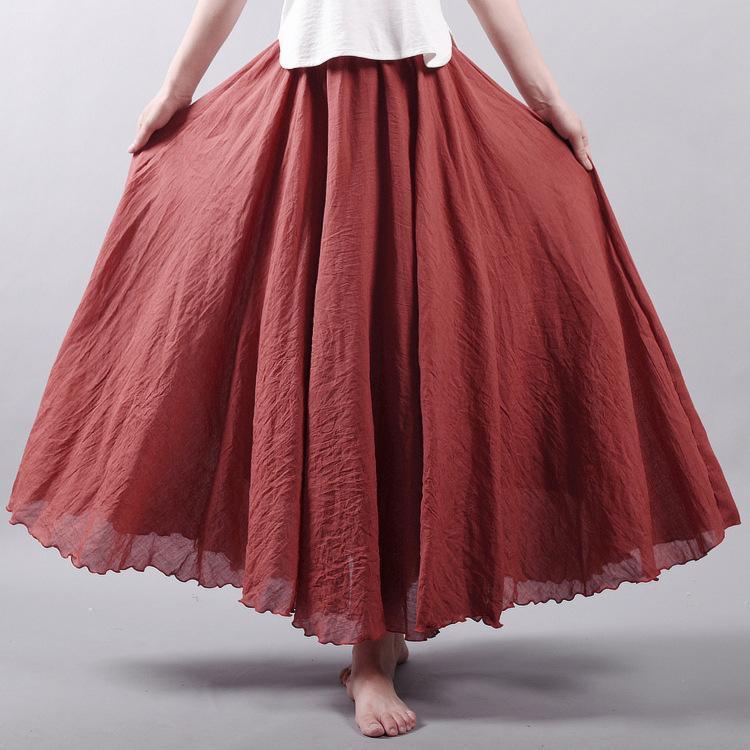 15 Colors Cotton&Linen Casual Solid Elastic A-line Skirts 15 Colors Cotton&Linen Casual Solid Elastic A-line Skirts