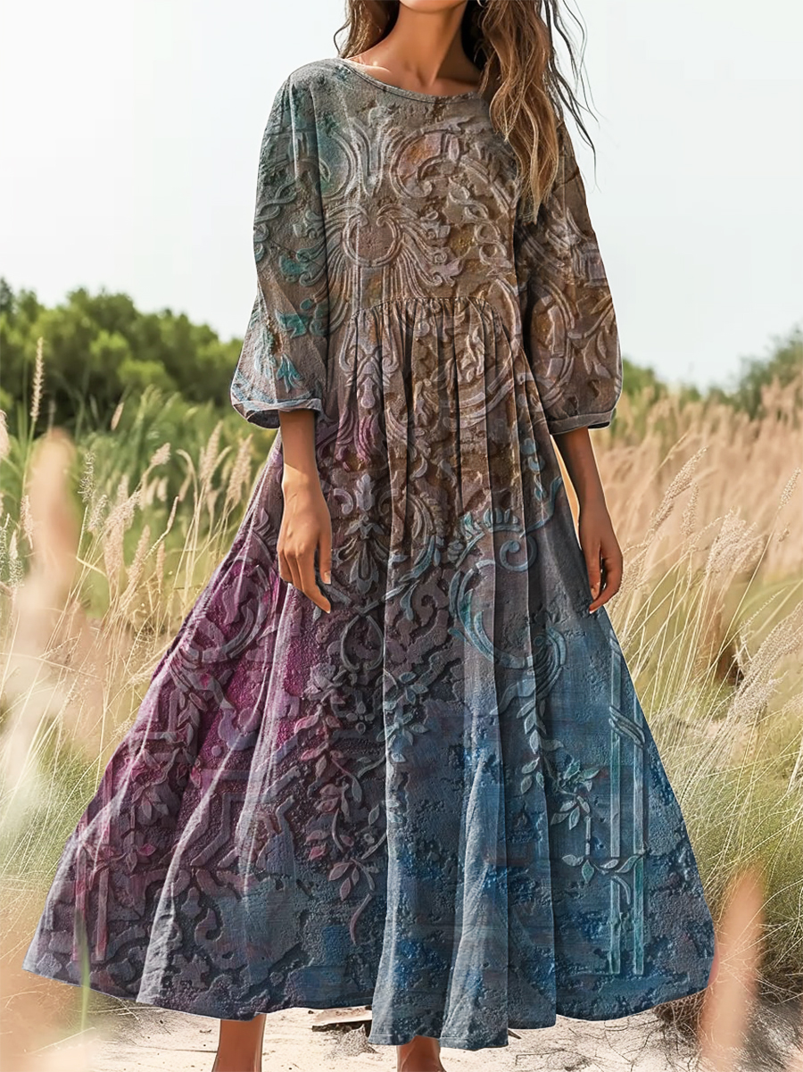 Women's Art Painting Hippie Print Long Sleeve Dress
