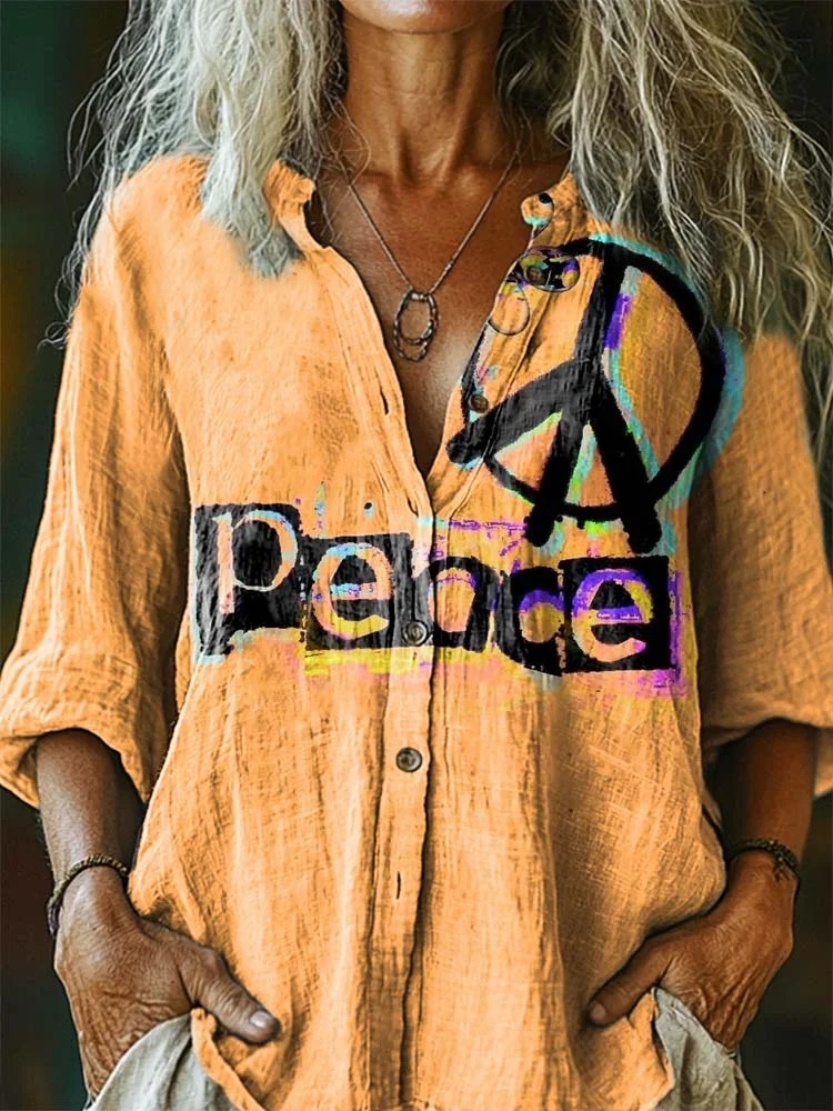 Women's Love Peace Hippy Art Print Cotton Crew Neck T-Shirt Women's Love Peace Hippy Art Print Cotton Crew Neck T-Shirt