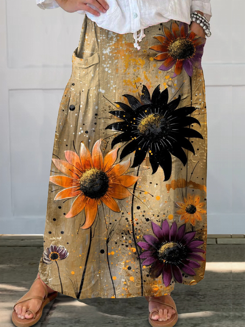 Women's Art Painting Sunflower Vintage Print Skirt