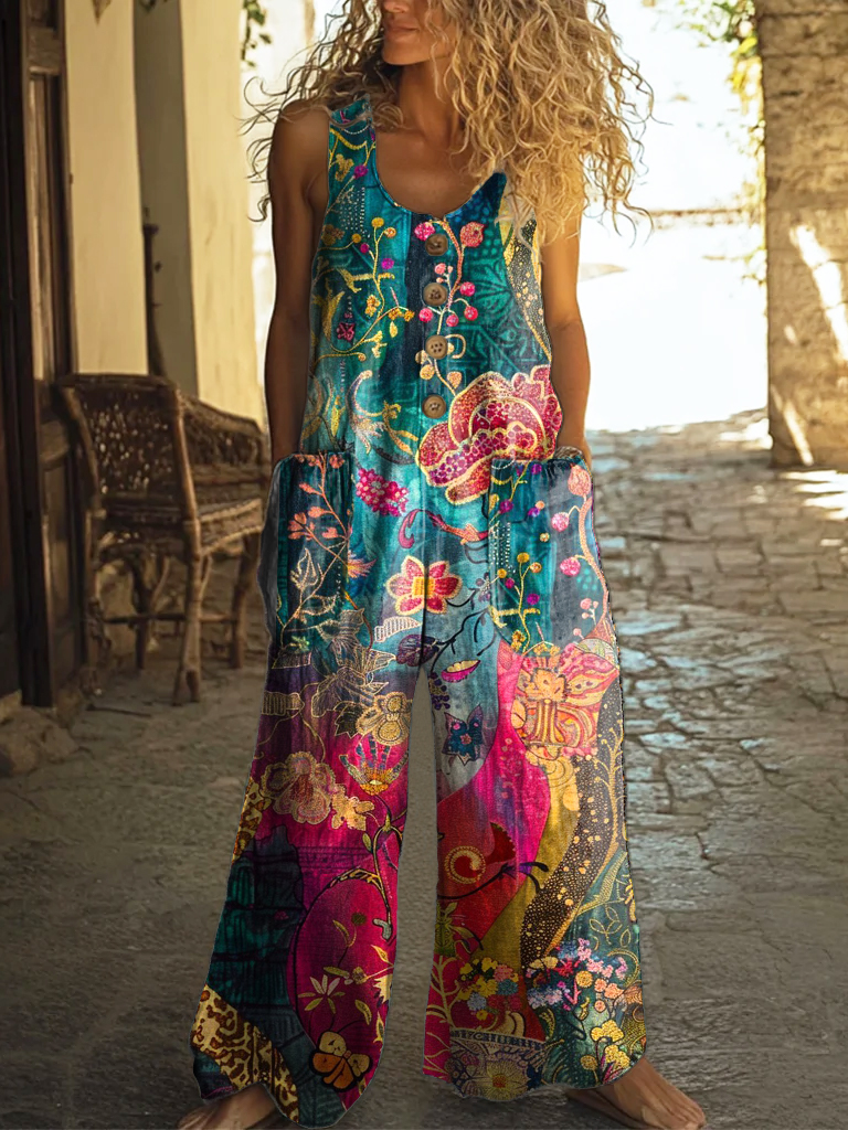 Women's Art Floral Hippie Print Tank Dress Women's Art Floral Hippie Print Tank Dress