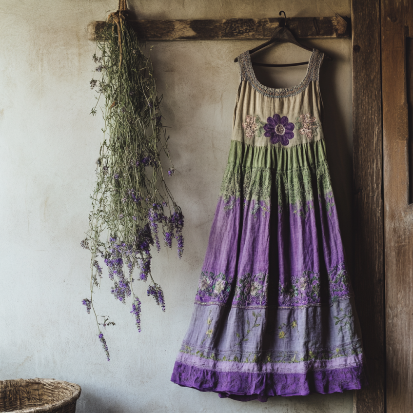 Vintage Bohemian Lavender Embroidery Patchwork Art Sleeveless Cozy Linen Maxi Dress Vintage Bohemian Lavender Embroidery Patchwork Art Sleeveless Cozy Linen Maxi Dress