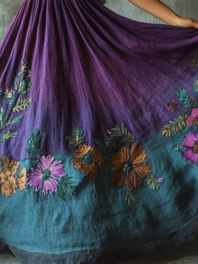Women's Vintage Floral Embroidered Art Linen Blend Skirt Women's Vintage Floral Embroidered Art Linen Blend Skirt