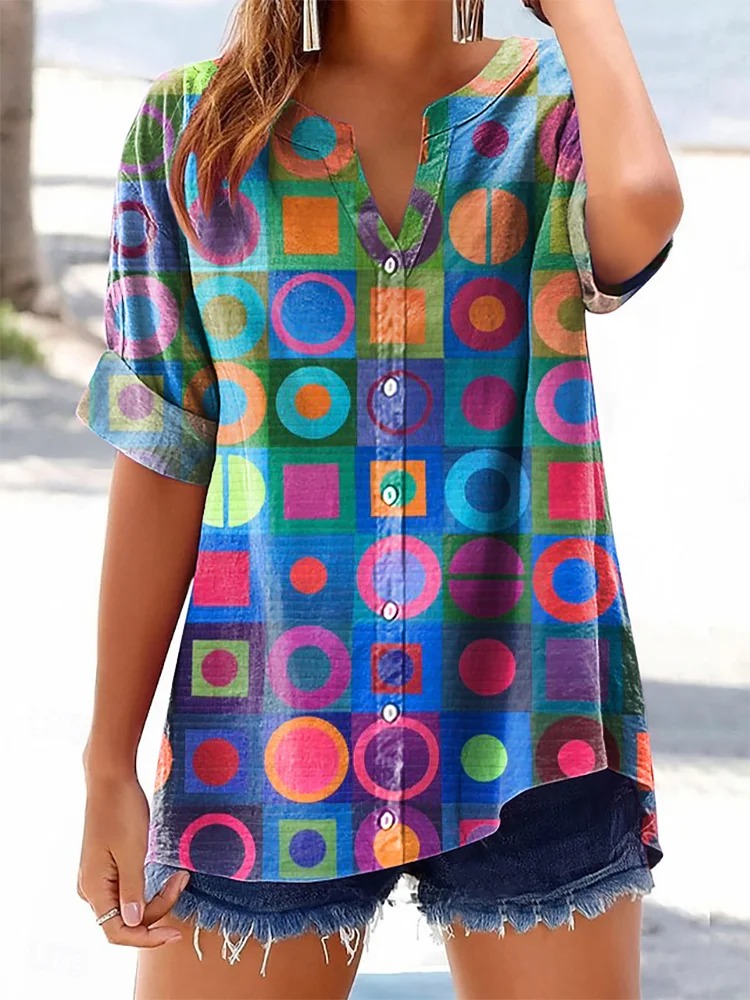 Women's Retro Abstraction Art Print Casual Cotton Linen Shirt Women's Retro Abstraction Art Print Casual Cotton Linen Shirt