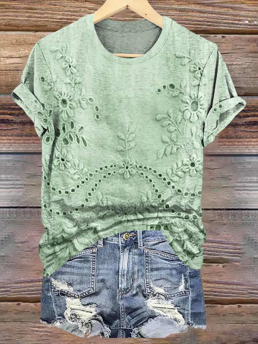 Women's Vintage Floral Texture Patterns Print Crew Neck Casual T-Shirt Women's Vintage Floral Texture Patterns Print Crew Neck Casual T-Shirt