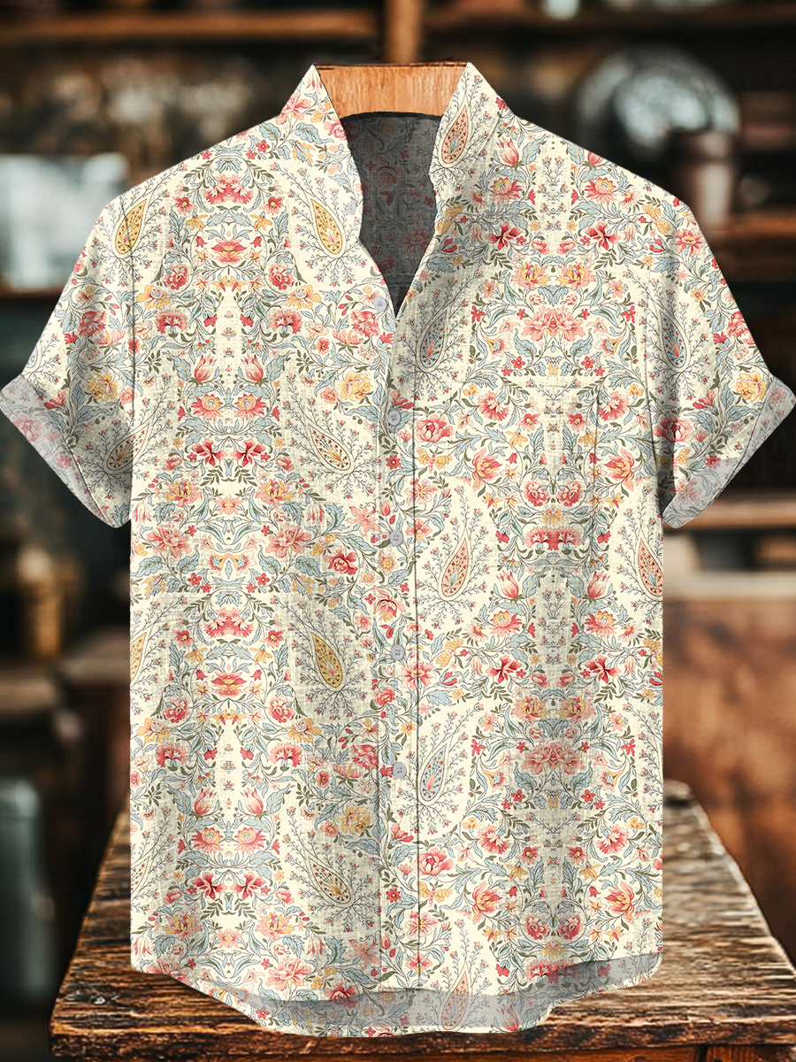 Retro Paisley Floral Art Print Casual 100% Cotton Shirt Retro Paisley Floral Art Print Casual 100% Cotton Shirt