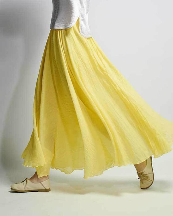15 Colors Cotton&Linen Casual Solid Elastic A-line Skirts 15 Colors Cotton&Linen Casual Solid Elastic A-line Skirts