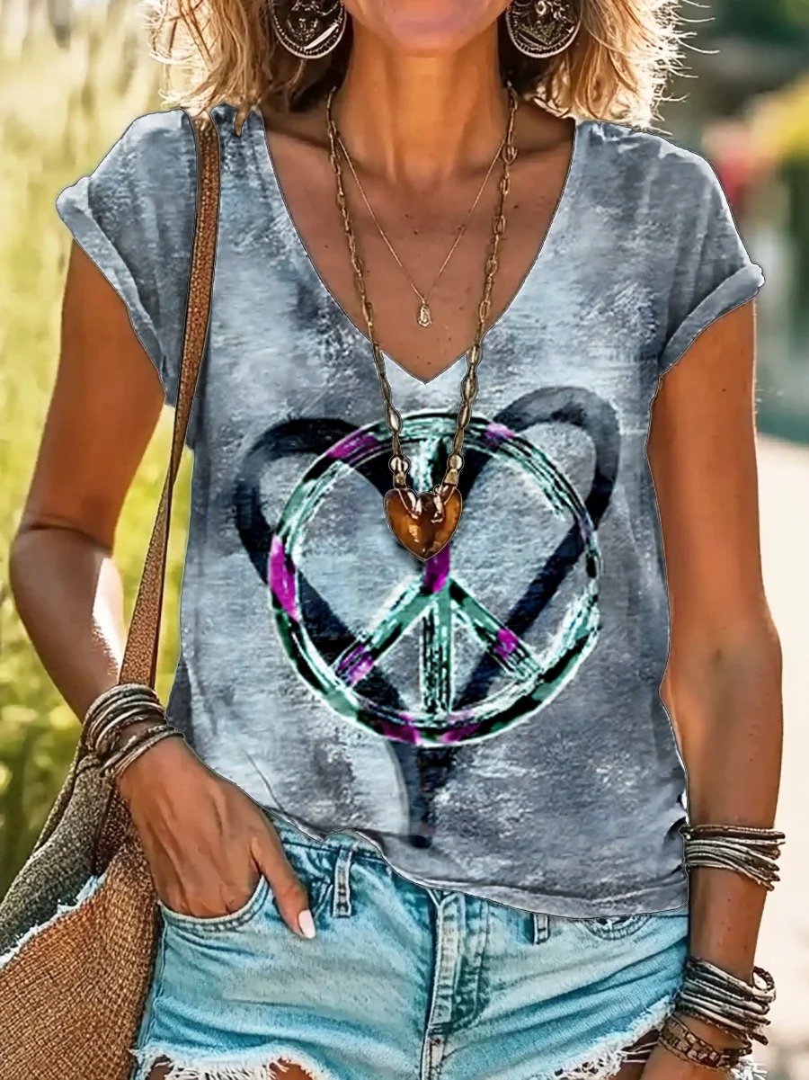 Vintage Kaleidoscope Tie Dye Print 100%Cotton V-neck T-Shirt Vintage Kaleidoscope Tie Dye Print 100%Cotton V-neck T-Shirt