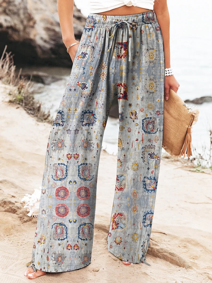 Women's Retro Flower Print Linen Pocket Skirt Women's Retro Flower Print Linen Pocket Skirt