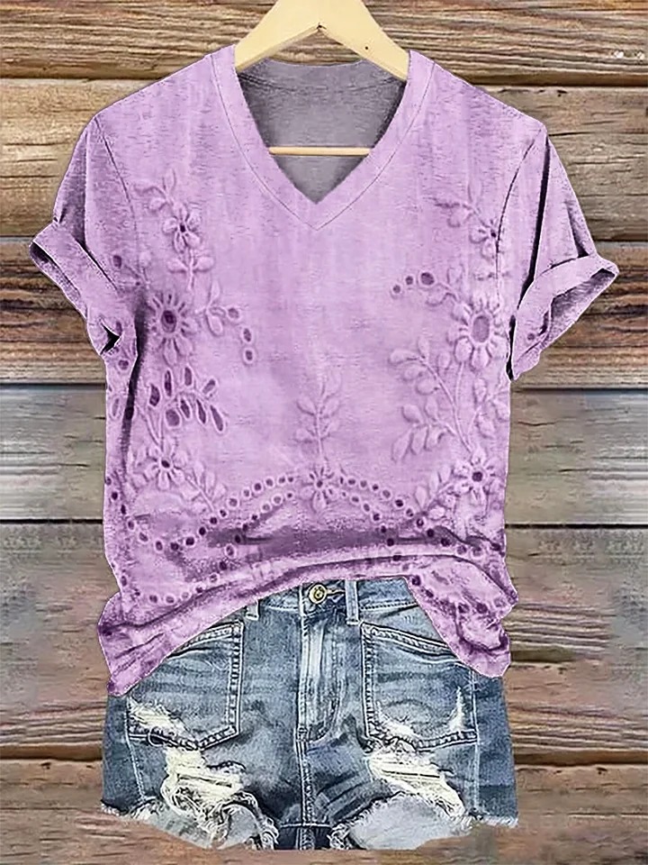 Women's Vintage Floral Texture Patterns Print V-neck Casual T-Shirt Women's Vintage Floral Texture Patterns Print V-neck Casual T-Shirt