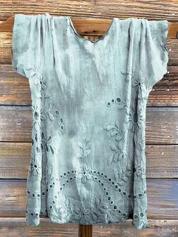 Women's Vintage Floral Texture Patterns Print V-neck Casual T-Shirt Women's Vintage Floral Texture Patterns Print V-neck Casual T-Shirt