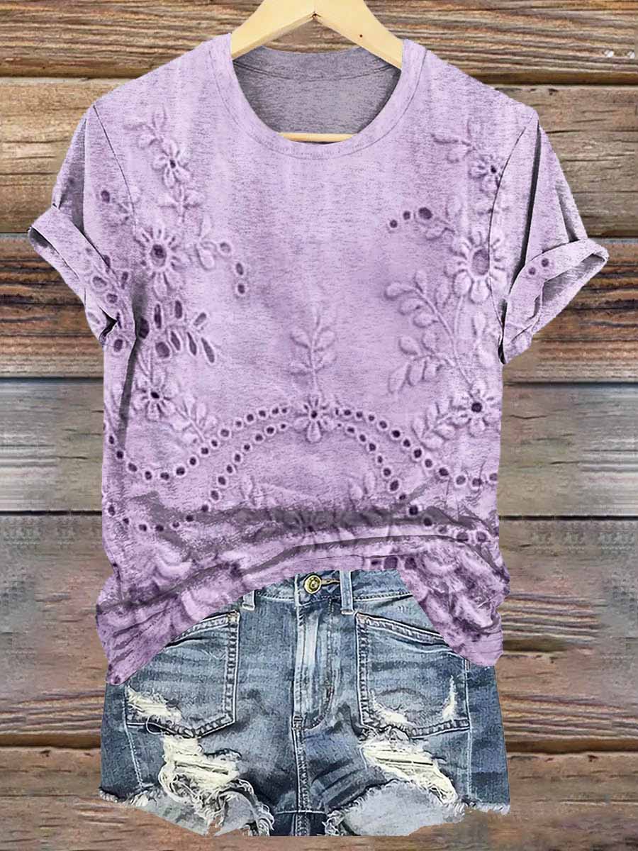 Women's Vintage Floral Texture Patterns Print Crew Neck Casual T-Shirt Women's Vintage Floral Texture Patterns Print Crew Neck Casual T-Shirt
