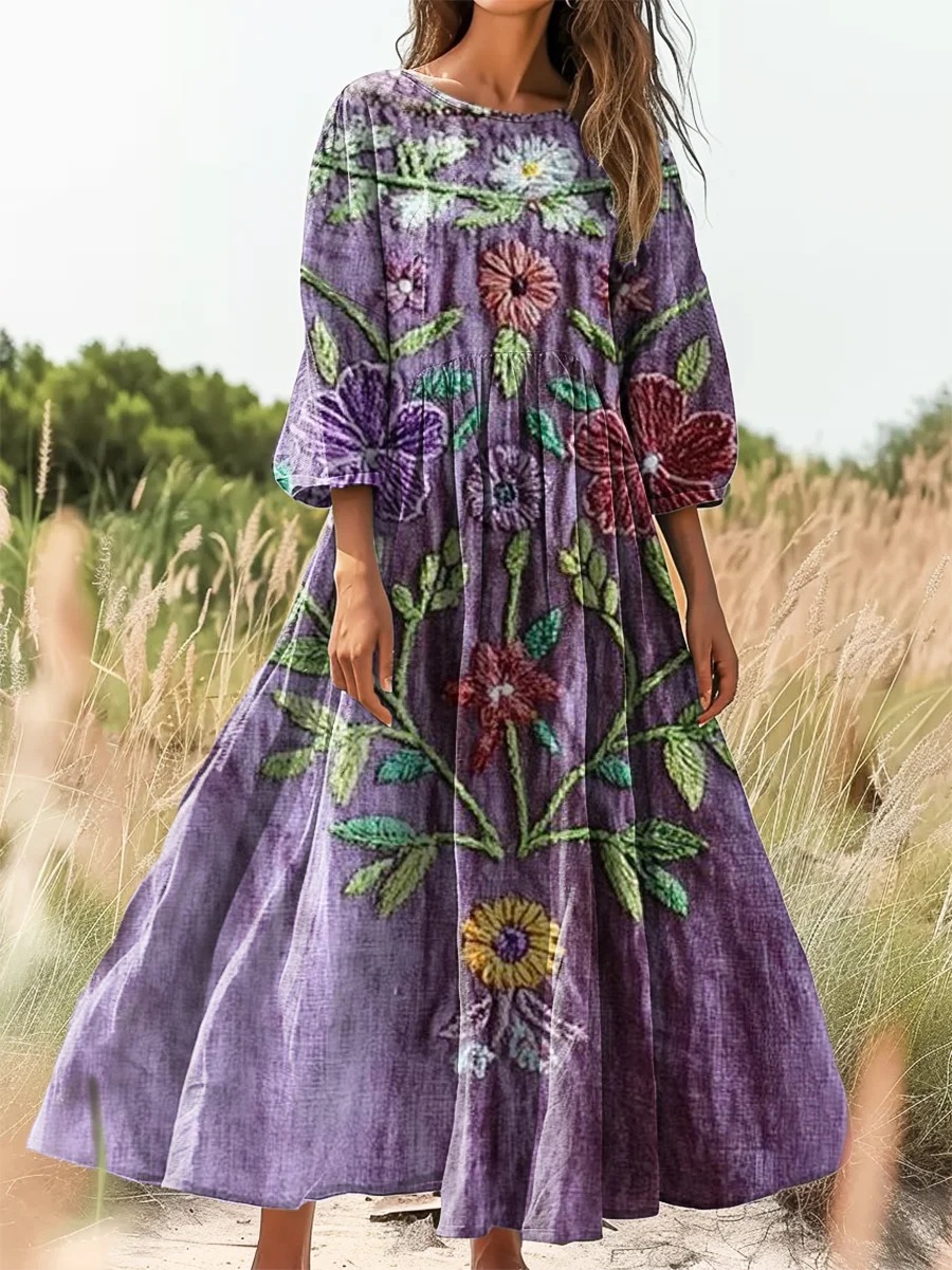 Women's Vintage Ethnic Floral Art Print Casual Cotton Linen Shirt Women's Vintage Ethnic Floral Art Print Casual Cotton Linen Shirt