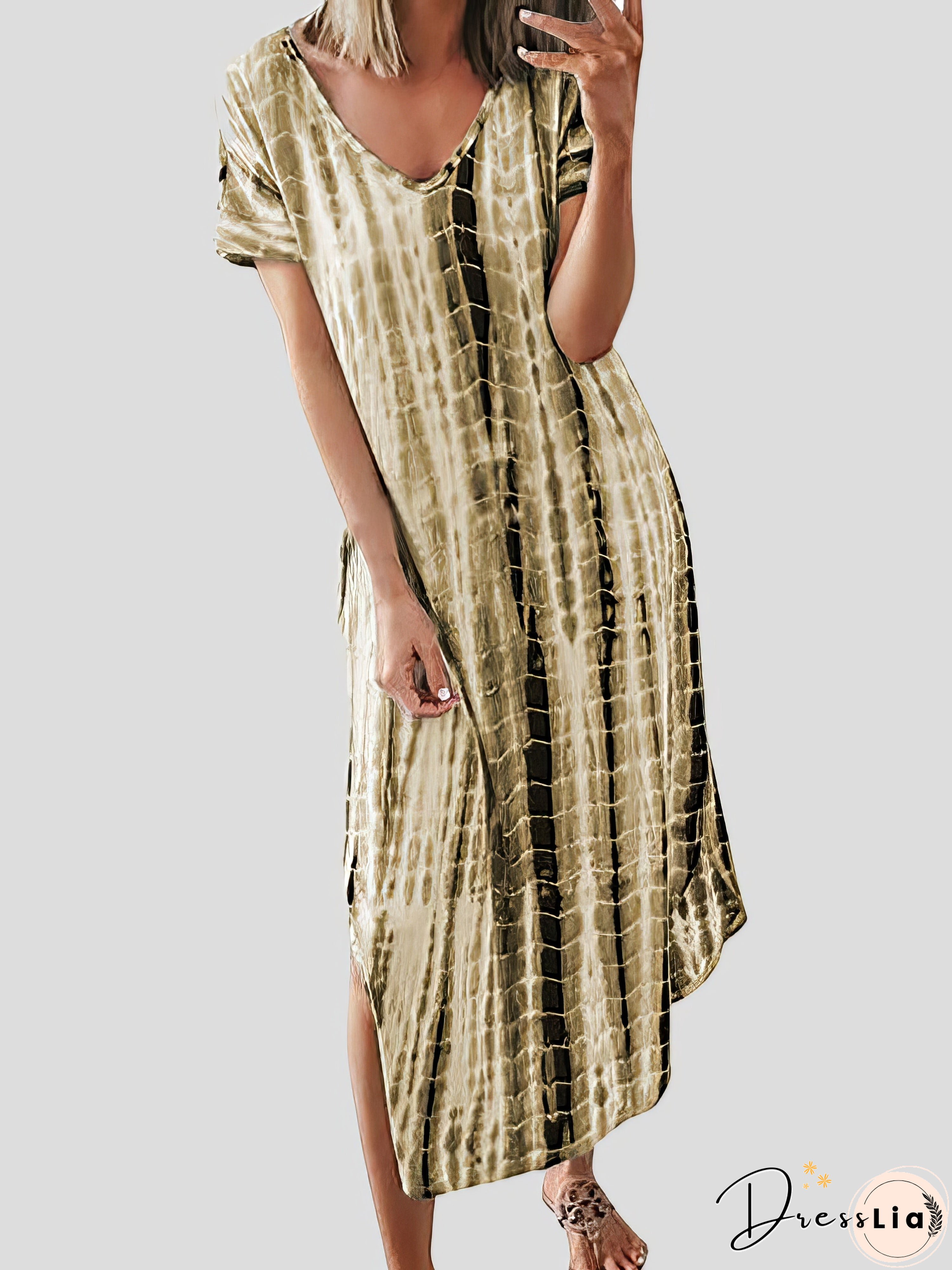 Loose Tie-Dye Printed V-Neck Split Dress Loose Tie-Dye Printed V-Neck Split Dress