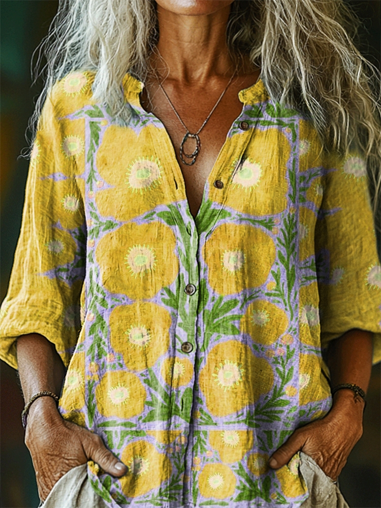 Women's Floral Pattern Art Print Casual Cotton Linen Shirt Women's Floral Pattern Art Print Casual Cotton Linen Shirt