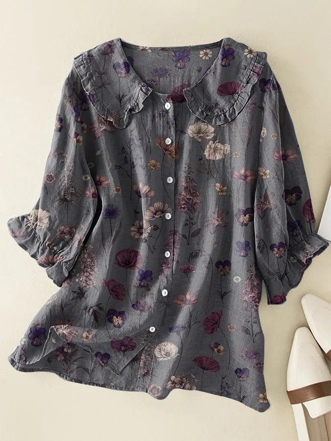 Women's Flower Art Print Linen Pocket Skirt Women's Flower Art Print Linen Pocket Skirt