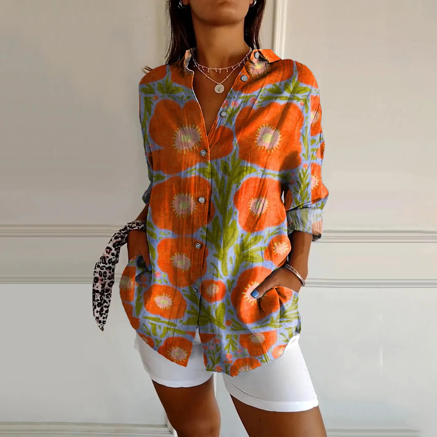 Women's Floral Pattern Art Print Casual Cotton Linen Shirt Women's Floral Pattern Art Print Casual Cotton Linen Shirt