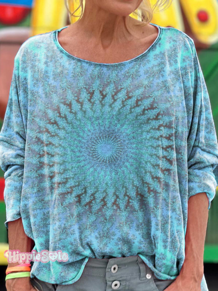 Women's Colorful Kaleidoscope Hippie Print Long Sleeve Shirt Women's Colorful Kaleidoscope Hippie Print Long Sleeve Shirt