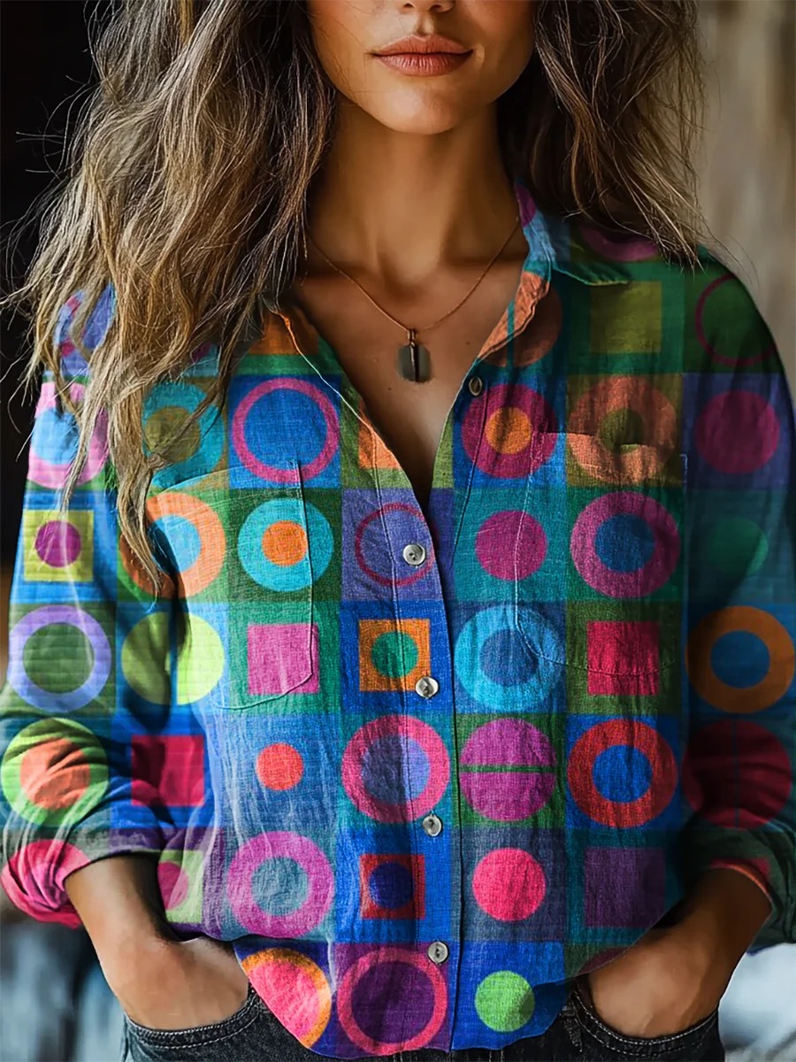 Women's Retro Abstraction Art Print Casual Cotton Linen Shirt Women's Retro Abstraction Art Print Casual Cotton Linen Shirt