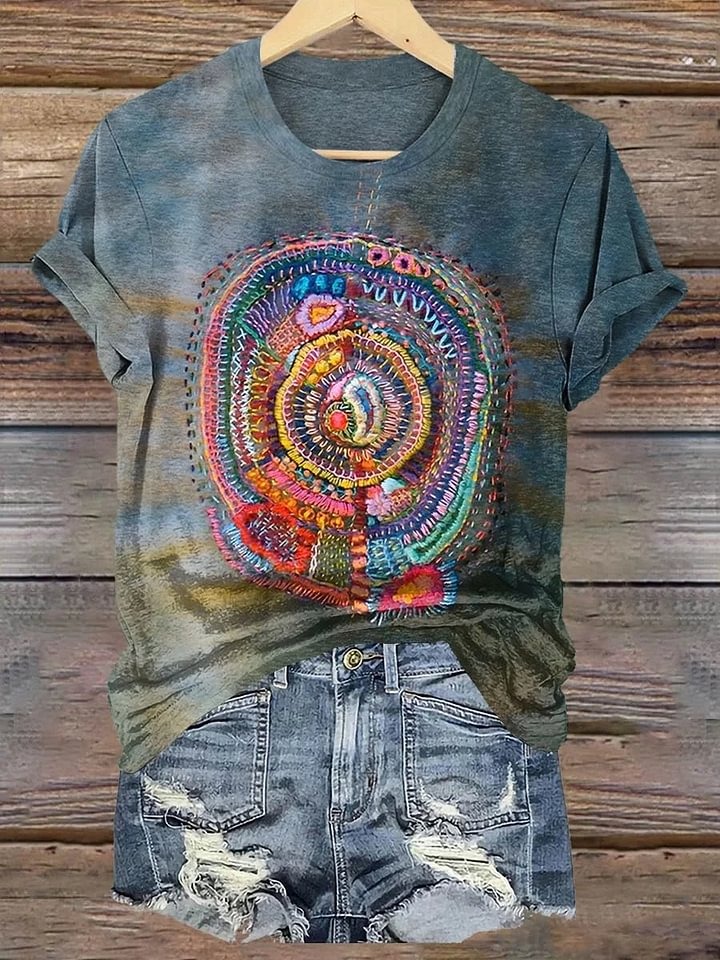 Unisex Vintage Line Embroidery Printed Casual Loose Short Sleeve T-Shirt Unisex Vintage Line Embroidery Printed Casual Loose Short Sleeve T-Shirt