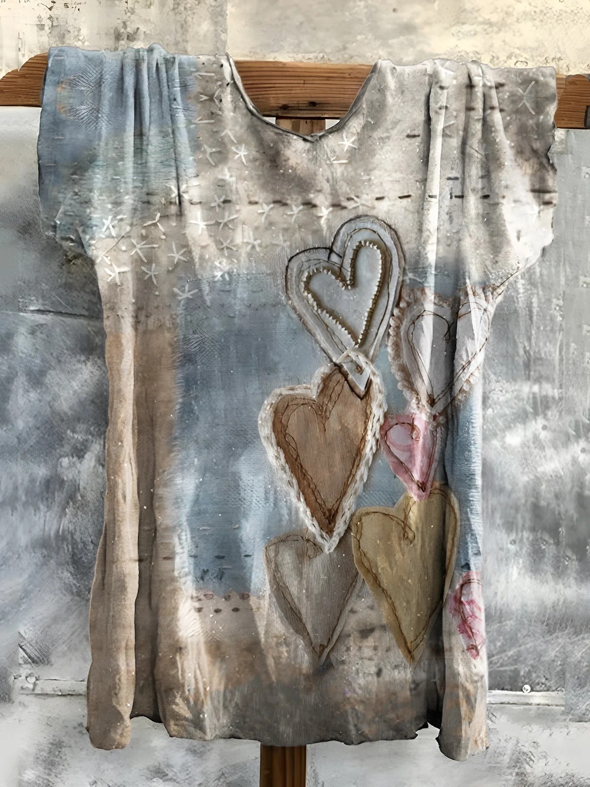 Valentine'S Day Vintage Heart Pattern Print Crew Neck T-shirt Valentine'S Day Vintage Heart Pattern Print Crew Neck T-shirt