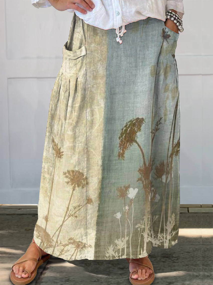 Women's Art Painting Ethnic Style Contrast Color Floral Retro Print Skirt