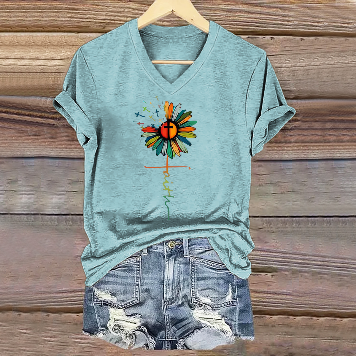 Women's Hippie Floral Art Print V-neck Casual T-Shirt Women's Hippie Floral Art Print V-neck Casual T-Shirt