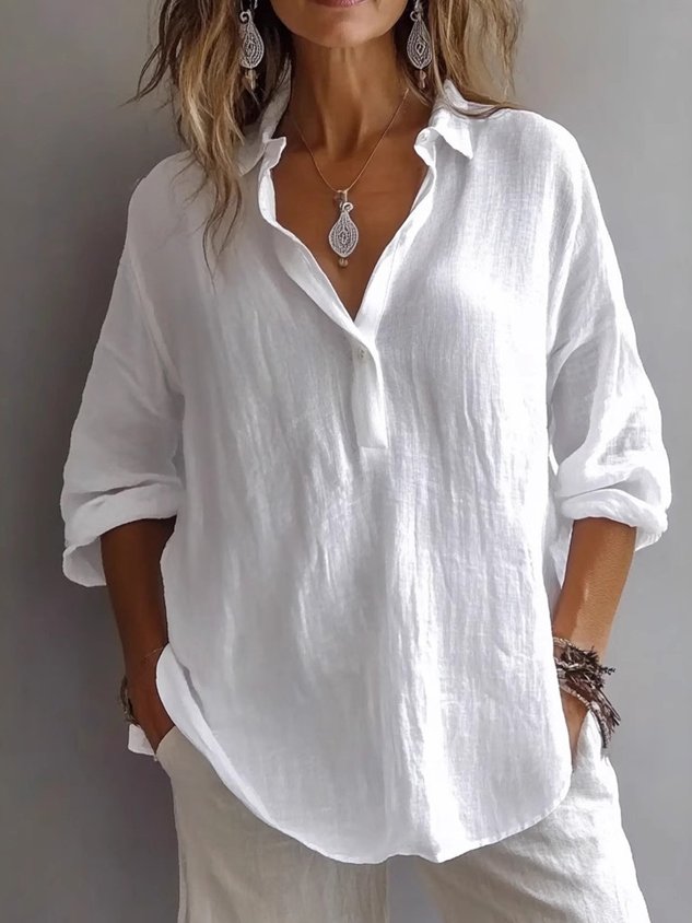 Shirt Collar Long Sleeve Plain Regular Micro-Elasticity Regular Fit Shirt For Women Shirt Collar Long Sleeve Plain Regular Micro-Elasticity Regular Fit Shirt For Women