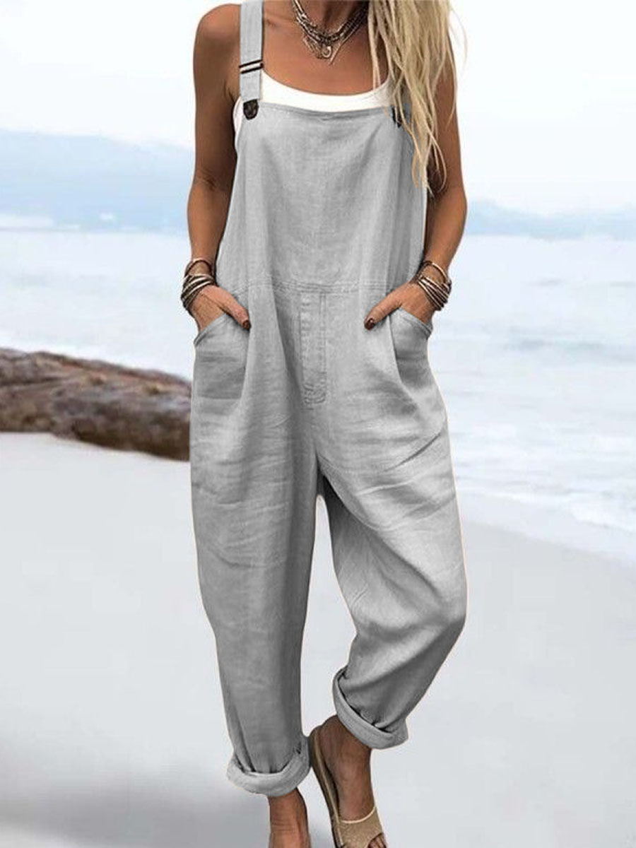 Wome's Vacation Retro Casual Cotton Linen Wide Leg Jumpsuit Wome's Vacation Retro Casual Cotton Linen Wide Leg Jumpsuit