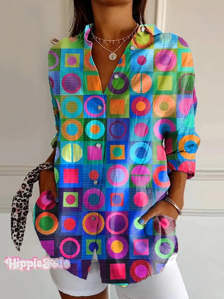 Women's Retro Abstraction Art Print Casual Cotton Linen Shirt Women's Retro Abstraction Art Print Casual Cotton Linen Shirt