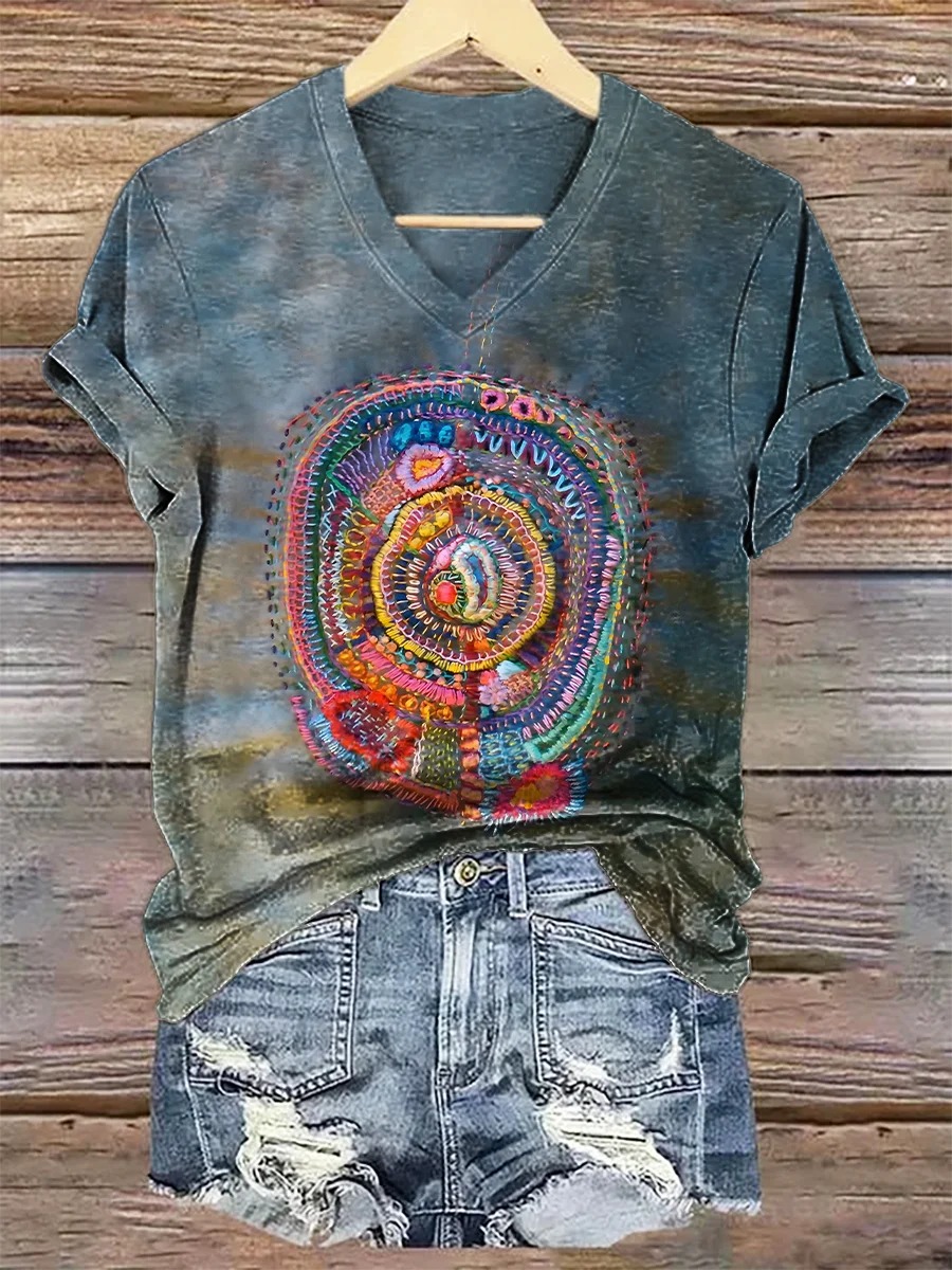 Unisex Vintage Line Embroidery Printed Casual Loose Short Sleeve T-Shirt Unisex Vintage Line Embroidery Printed Casual Loose Short Sleeve T-Shirt