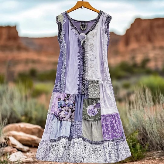 Women's Vintage Floral Lace Patch Comfort Dress Women's Vintage Floral Lace Patch Comfort Dress