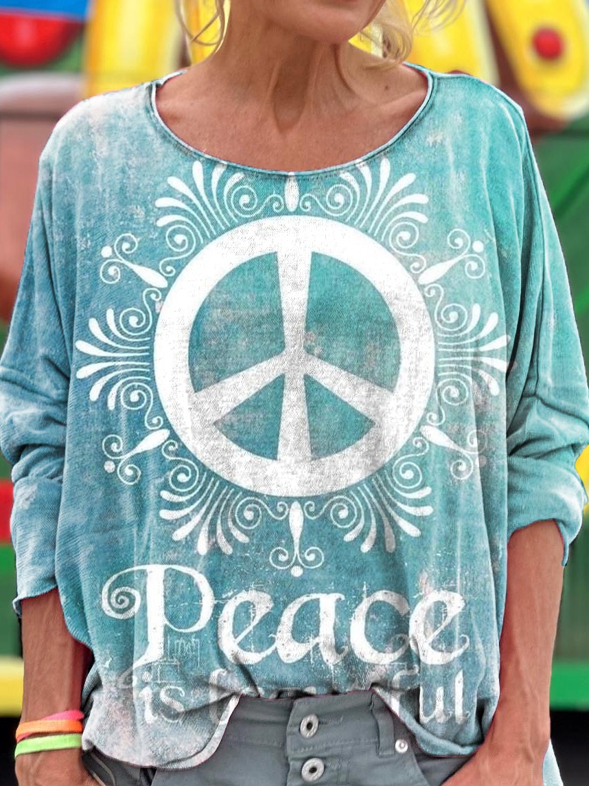 Women's Hippie Peace Is Beautiful Print Short Sleeve Pocket Cotton Linen Dress Women's Hippie Peace Is Beautiful Print Short Sleeve Pocket Cotton Linen Dress