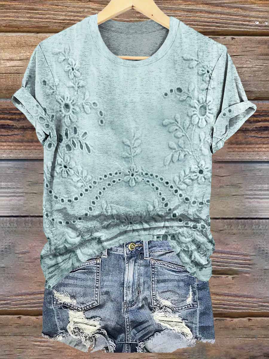 Women's Vintage Floral Texture Patterns Print V-neck Casual T-Shirt Women's Vintage Floral Texture Patterns Print V-neck Casual T-Shirt