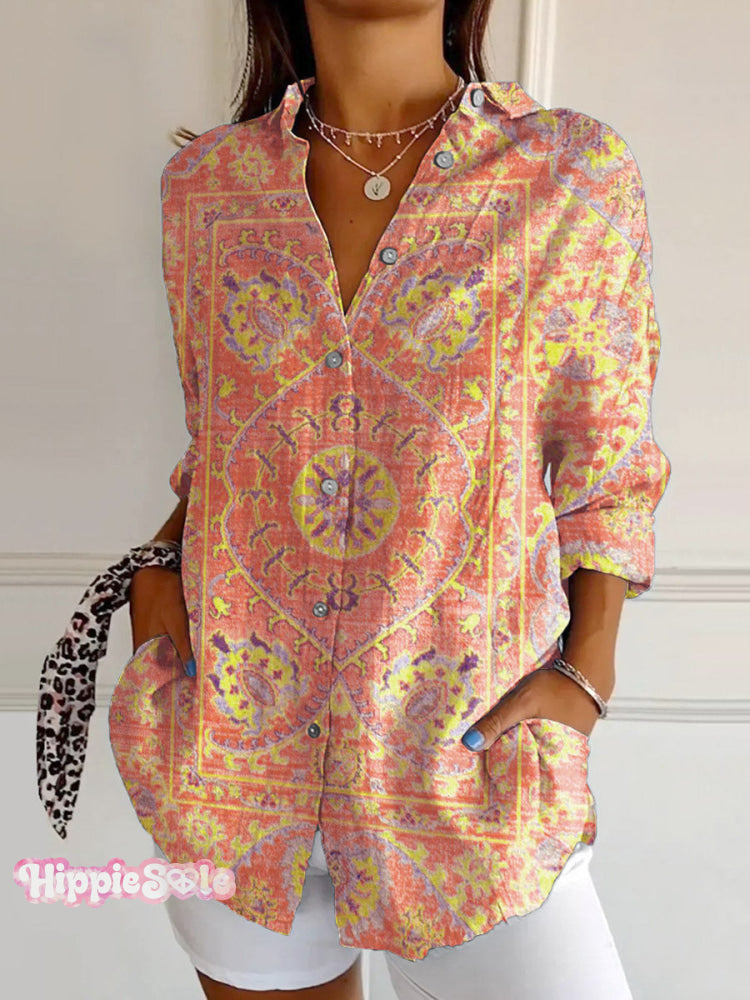 Women's Colorful Retro Totem Print Casual Cotton Shirt Women's Colorful Retro Totem Print Casual Cotton Shirt