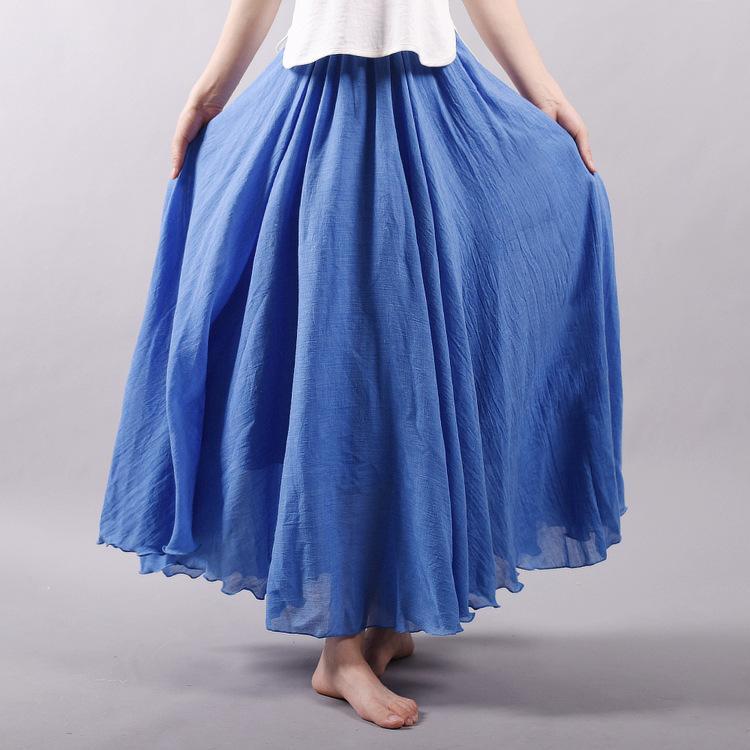 15 Colors Cotton&Linen Casual Solid Elastic A-line Skirts 15 Colors Cotton&Linen Casual Solid Elastic A-line Skirts
