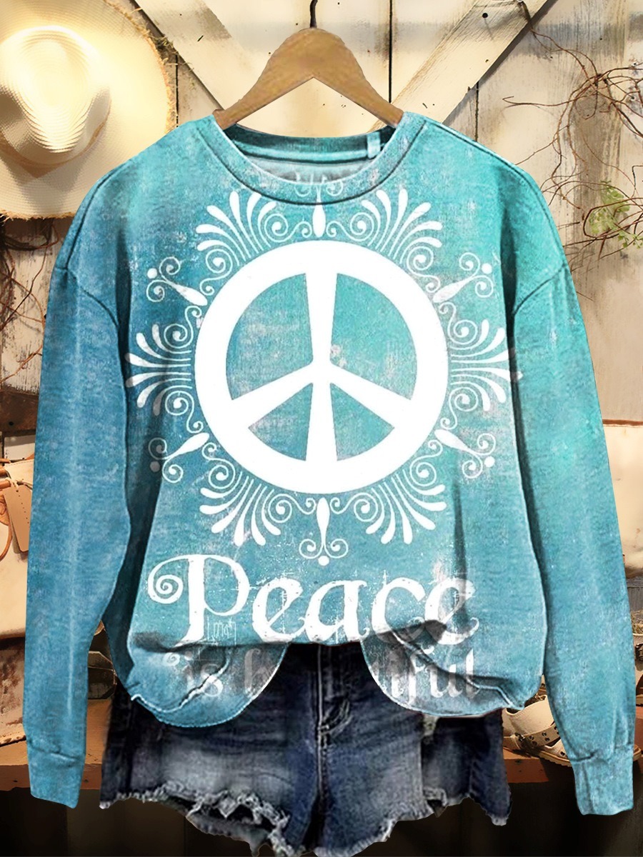 Women's Hippie Peace Is Beautiful Print Short Sleeve Pocket Cotton Linen Dress Women's Hippie Peace Is Beautiful Print Short Sleeve Pocket Cotton Linen Dress