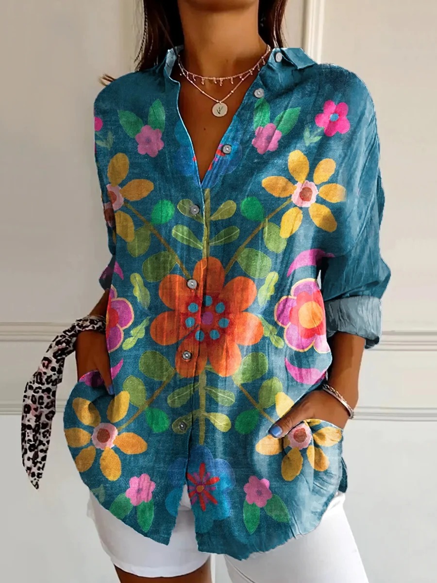 Women's Bohemian Floral Art Print Flowy Cotton Crew Neck Dress Women's Bohemian Floral Art Print Flowy Cotton Crew Neck Dress