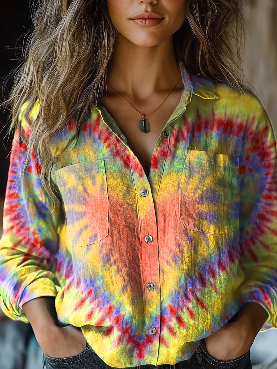 Women's Valentine's Day Colorful Heart Tie Dye Print Casual Long Sleeve Comfortable Cotton Shirt Women's Valentine's Day Colorful Heart Tie Dye Print Casual Long Sleeve Comfortable Cotton Shirt