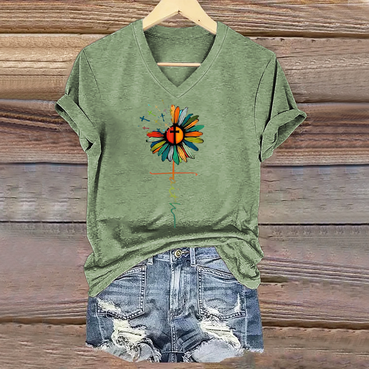 Women's Hippie Floral Art Print V-neck Casual T-Shirt Women's Hippie Floral Art Print V-neck Casual T-Shirt