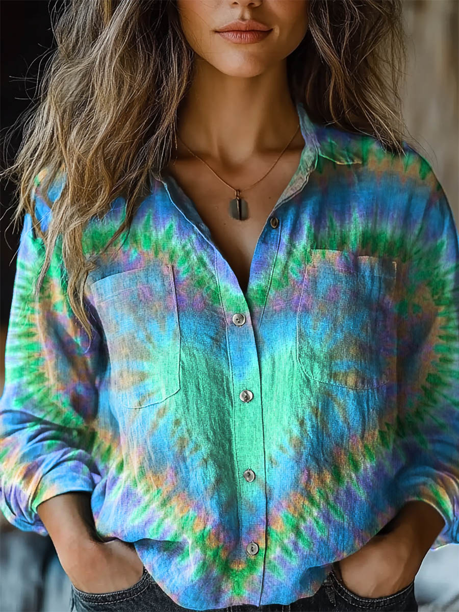 Women's Valentine's Day Colorful Heart Tie Dye Print Casual Long Sleeve Comfortable Cotton Shirt Women's Valentine's Day Colorful Heart Tie Dye Print Casual Long Sleeve Comfortable Cotton Shirt
