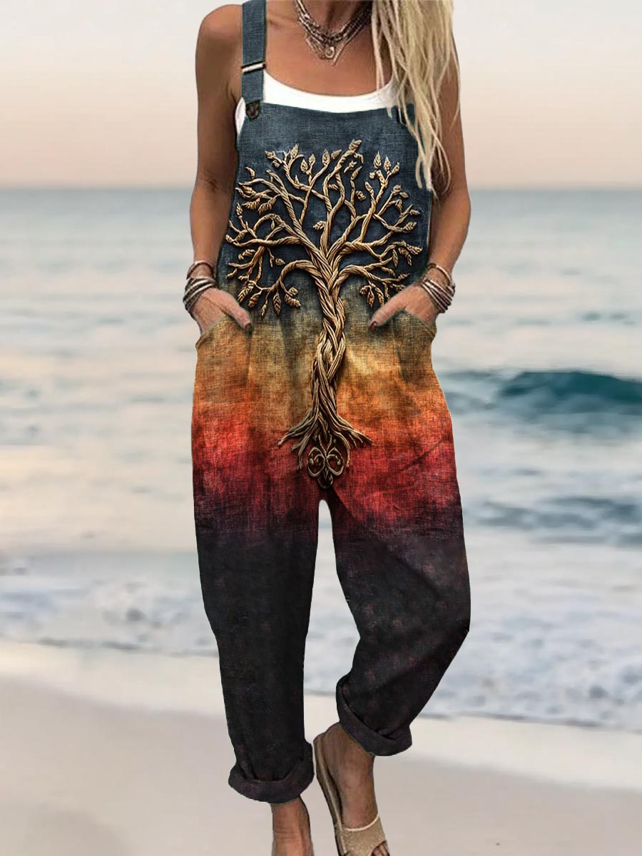 Women's Tree of Life Gradient Art Print Casual 100% Cotton Jumpsuit