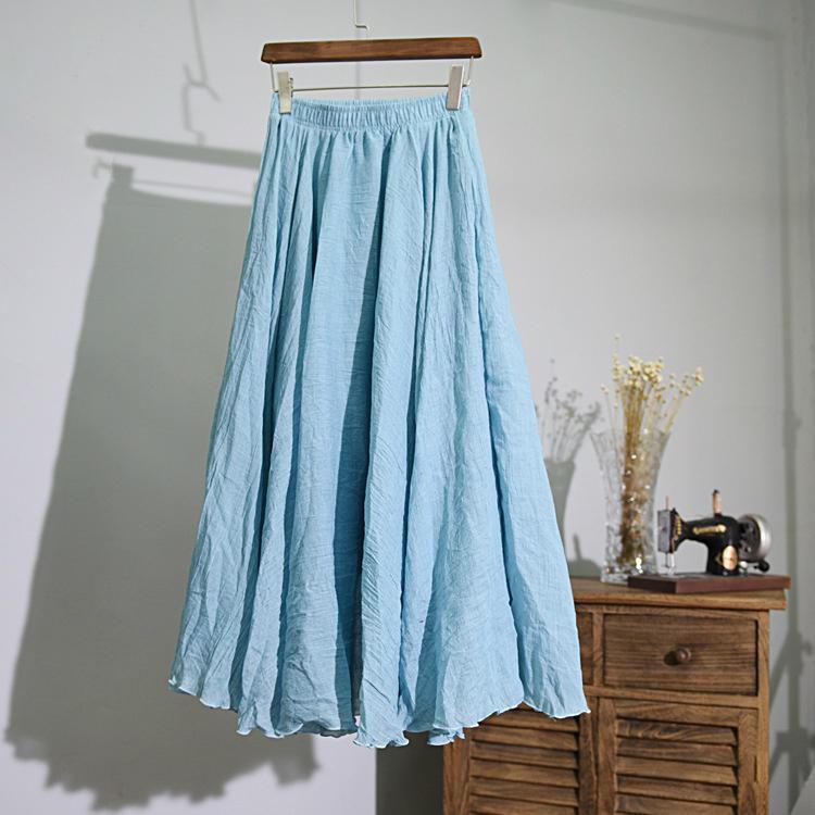 15 Colors Cotton&Linen Casual Solid Elastic A-line Skirts 15 Colors Cotton&Linen Casual Solid Elastic A-line Skirts