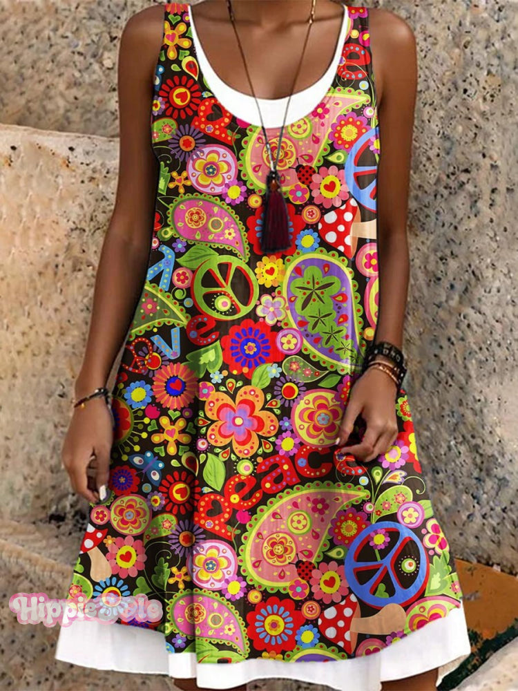 Women's Retro Hippie Paisley Pattern Art Print Dress